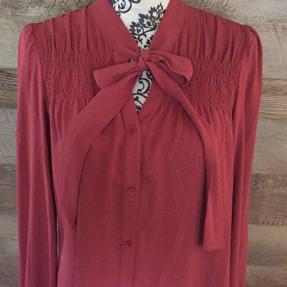 Rust Pussy Bow Tie Blouse - Picture 3 of 4